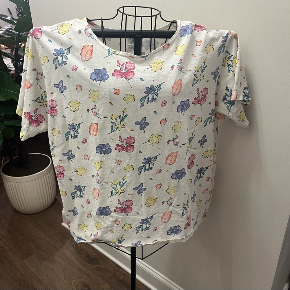 Just My Size Floral Short Sleeve Top - Multicolor on White